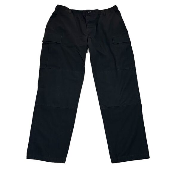 Black Cargo Utility Tactical Loose Fit Casual Relaxed Straight Leg Pants - Picture 1 of 6